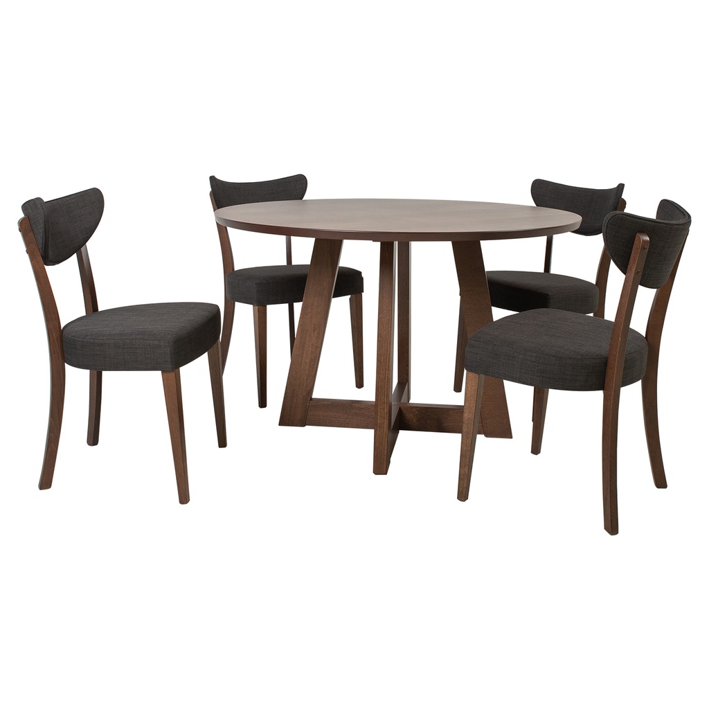 Ruokailuryhmä ADELE pöytä + 4 tuolia, pyökkirunko, kangasverhoilu, tummanharmaa