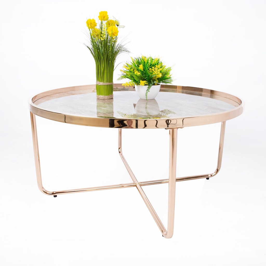 Sohvapöytä ASTOR pyöreä Ø80cm, lasilevy, teräsrunko, marmori/kulta | Easy  Deal