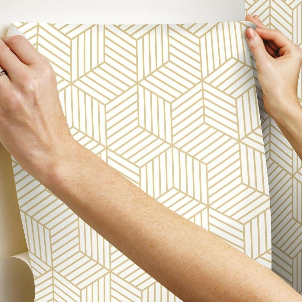 RoomMates Peel&amp;Stick sisustustapetti Stripped Hexagon White/Gold