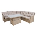 Puutarharyhmä PACIFIC tyynyillä kulmasohva + pöytä, harmaa/beige
