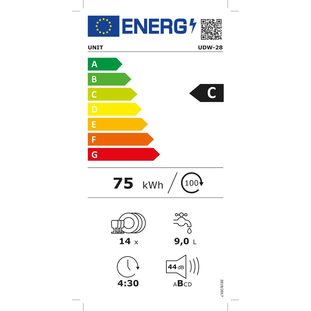 Unit UDW-28 astianpesukone 60cm, Energialuokka C