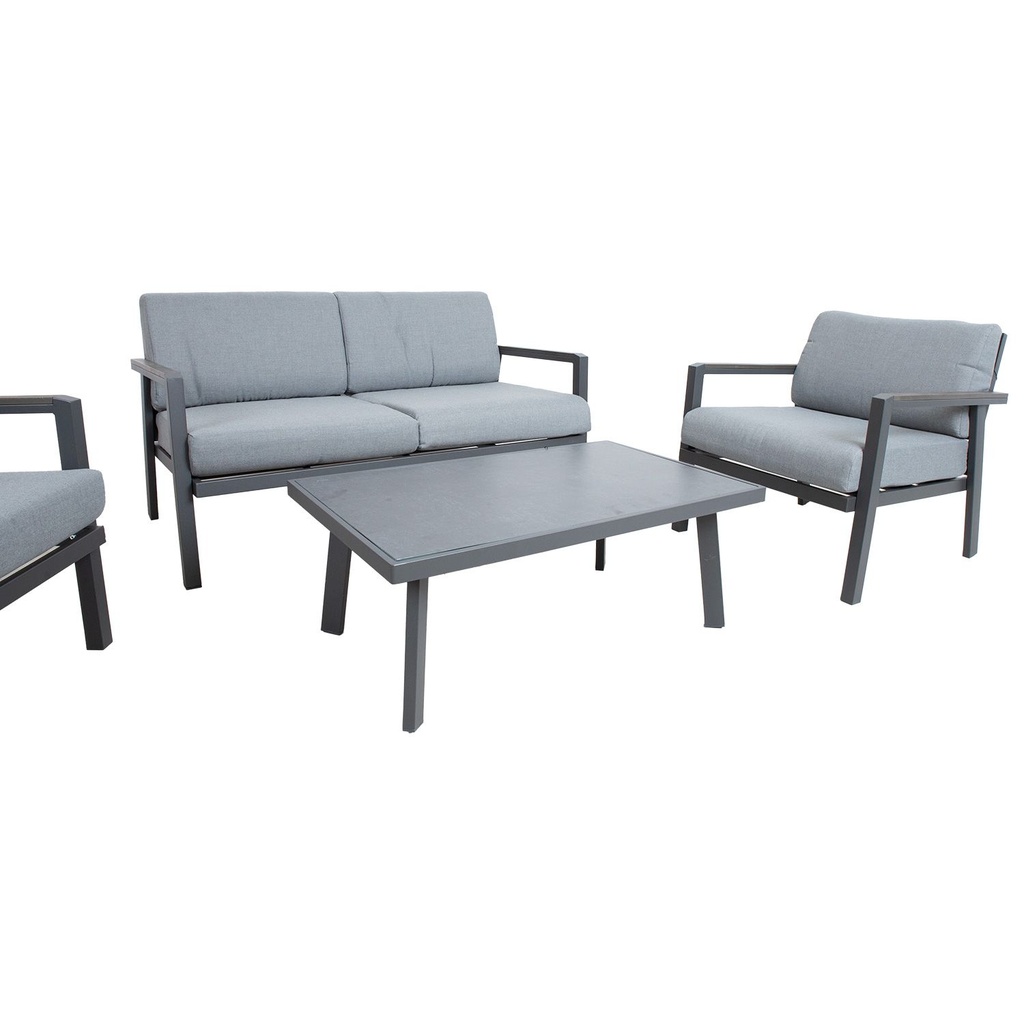 Puutarharyhmä DELGADO pöytä, sohva + 2 tuolia, harmaa/grafiitti