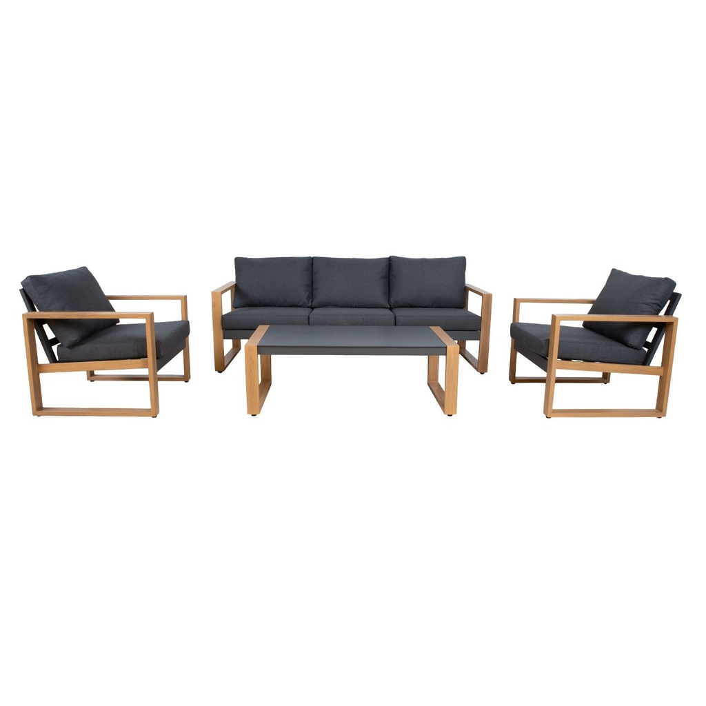Puutarharyhmä DUISBURG pöytä, sohva + 2 nojatuolia, musta/ruskea