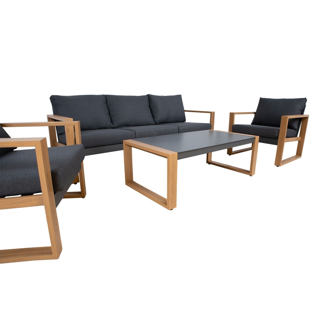 Puutarharyhmä DUISBURG pöytä, sohva + 2 nojatuolia, musta/ruskea