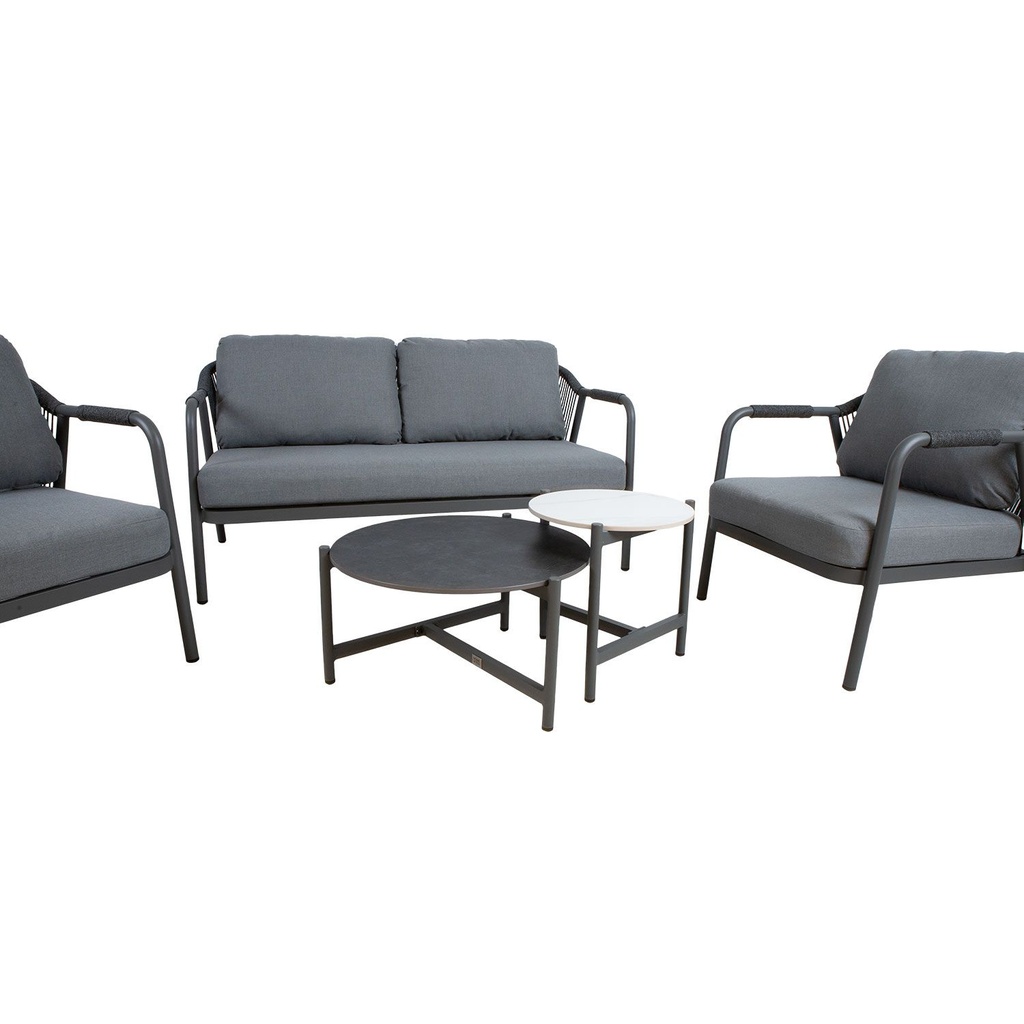 Puutarharyhmä KASSEL 2 pöytä, sohva + 2 tuolia, harmaa/musta