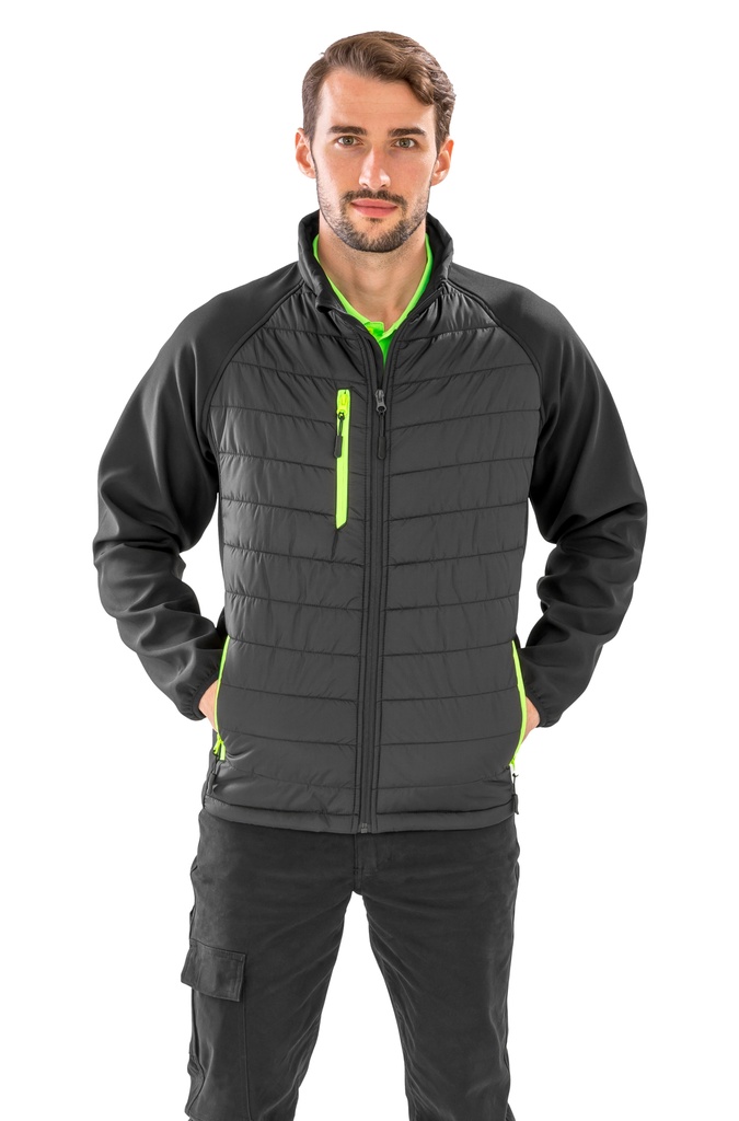 Result Unisex Compass topattu softshell-takki, musta/lime 3XL