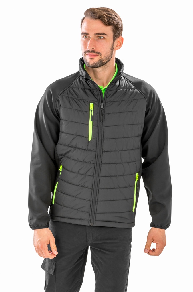 Result Unisex Compass topattu softshell-takki, musta/lime 3XL