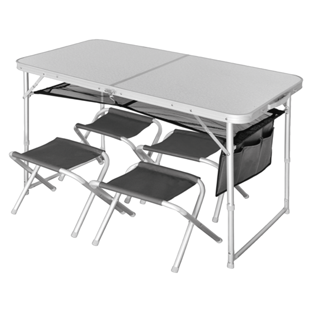Norfin retkipöytä Runn 120cm + 4 tuolia, alurunko, hopea