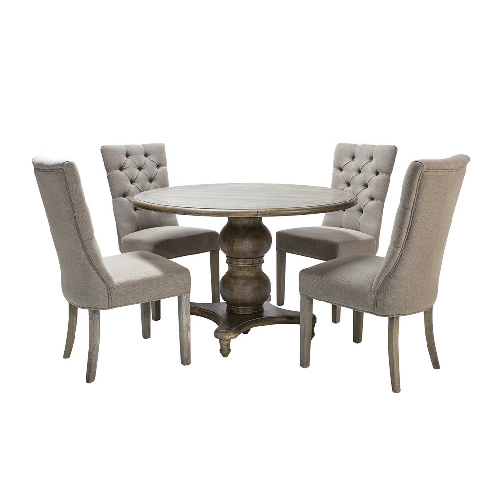 Ruokailuryhmä WATSON pöytä + 4 tuolia, tammirunko, viilutettu, harmaa/ruskea