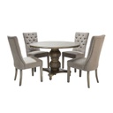 Ruokailuryhmä WATSON pöytä + 4 tuolia, tammirunko, viilutettu, harmaa/ruskea