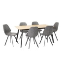 Ruokailuryhmä HELENA pöytä + 6 tuolia, metallijalat, viilutettu, harmaa/ruskea