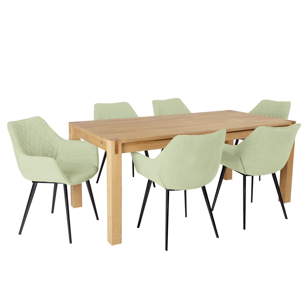 Ruokailuryhmä CHICAGO NEW pöytä + 6 tuolia, viilutettu puurunko, vaaleanvihreä