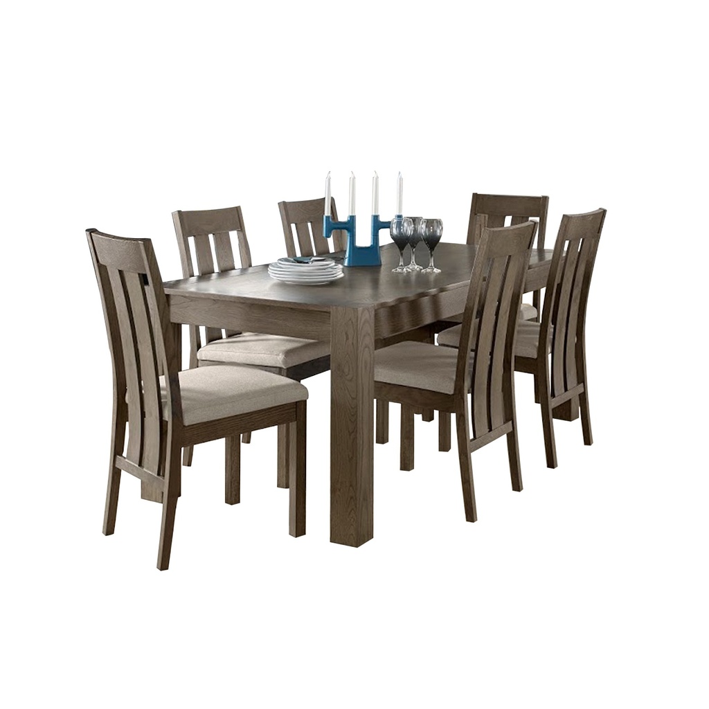 Ruokailuryhmä TURIN pöytä + 6 tuolia, tammirunko, jatkettava 125/165cm, vaaleanharmaa