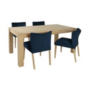 Ruokailuryhmä TURIN pöytä + 4 tuolia, tammirunko, samettiverhoilu, tummansininen