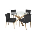 Ruokailuryhmä TURIN pöytä + 4 tuolia, tammirunko, lasikansi, tummanharmaa