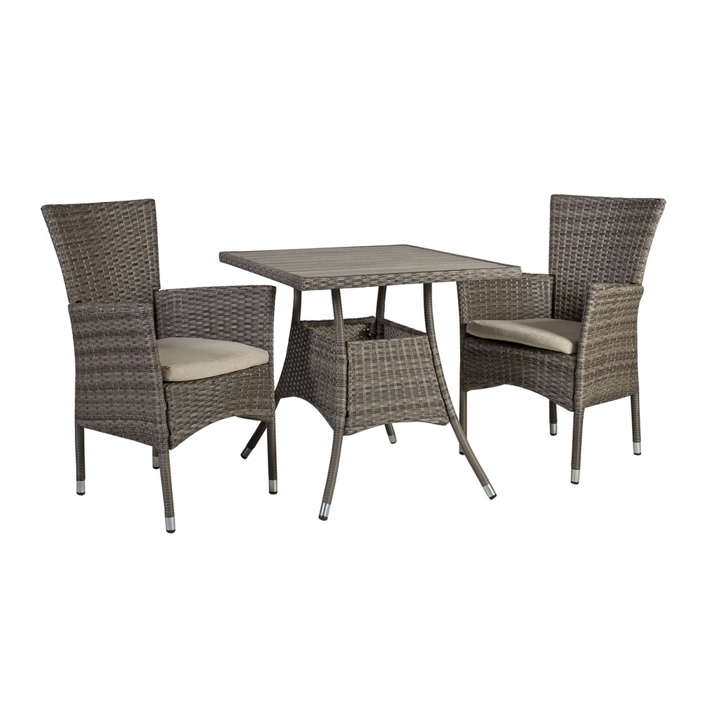 Parvekeryhmä PALOMA pöytä + 2 tuolia, teräsrunko polyrottingilla, ruskea/harmaa