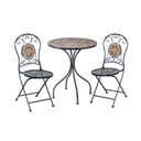 Bistro-setti MOSAIC pöytä + 2 tuolia, metallirunko, mosaiikkilevy, kokoontaitettava, musta/kupari