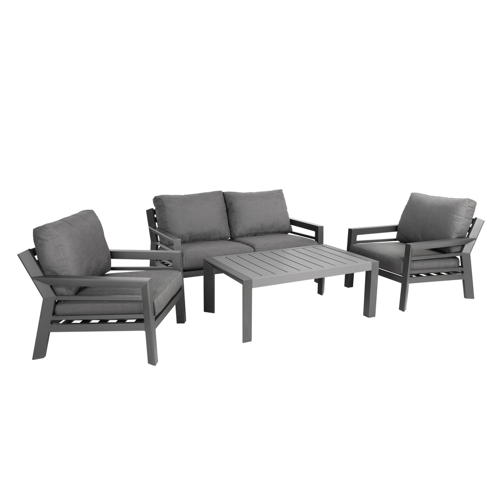 Puutarharyhmä TOMSON pöytä, sohva ja 2 tuolia, alurunko, tummanharmaa