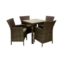 Puutarharyhmä WICKER, pöytä + 4 nojatuolia, alurunko polyrottingilla, tummanruskea