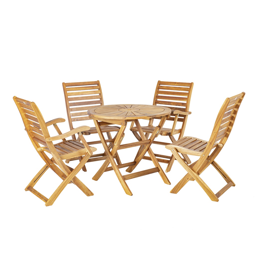 Ruokailuryhmä CHERRY puutarhaan, pöytä ja 2+2 tuolia, akaasiarunko, taitettava, vaaleanruskea