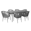 Ruokailuryhmä ECCO puutarhaan, pöytä + 6 tuolia, alurunko köysipunoksella, harmaa/grafiitti