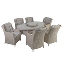 Puutarharyhmä PACIFIC pöytä + 6 tuolia, alurunko polyrottingilla, lasikansi, taupe
