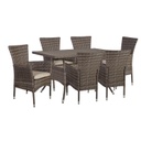 Ruokailuryhmä PALOMA puutarhaan, pöytä + 6 tuolia, teräsrunko polyrottingilla, harmaa/ruskea