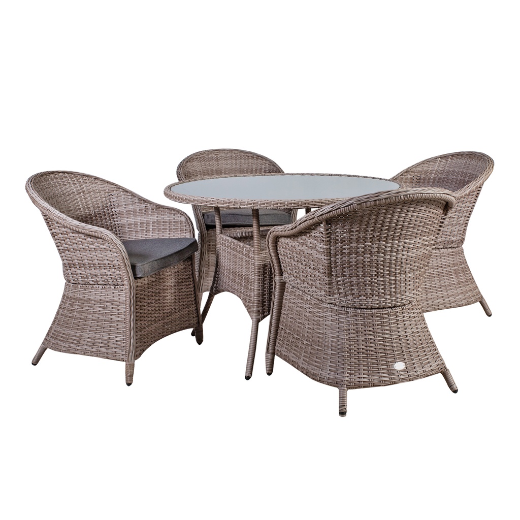 Puutarharyhmä SIENA pöytä + 4 tuolia, alurunko polyrottingilla, lasikansi, harmaa