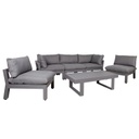 Puutarharyhmä FLUFFY sohva + 2 tuolia + pöytä, alurunko, kangasverhoilu, tummanharmaa