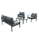 Puutarharyhmä ADRIO sohva + 2 tuolia + pöytä, alurunko, kangasverhoilu, harmaa/musta