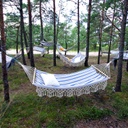 Riippumatto ROMANCE päätypuilla, puuvillaa, sininen/harmaa
