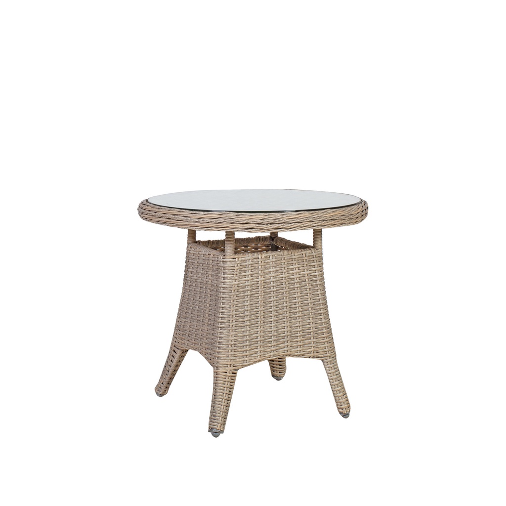 Pöytä PACIFIC pyöreä 60cm, alurunko polyrottingilla, lasikansi, taupe