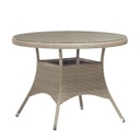 Puutarhapöytä LARACHE pyöreä 100cm, alurunko polyrottingilla, pöytälevy lasia, harmaa