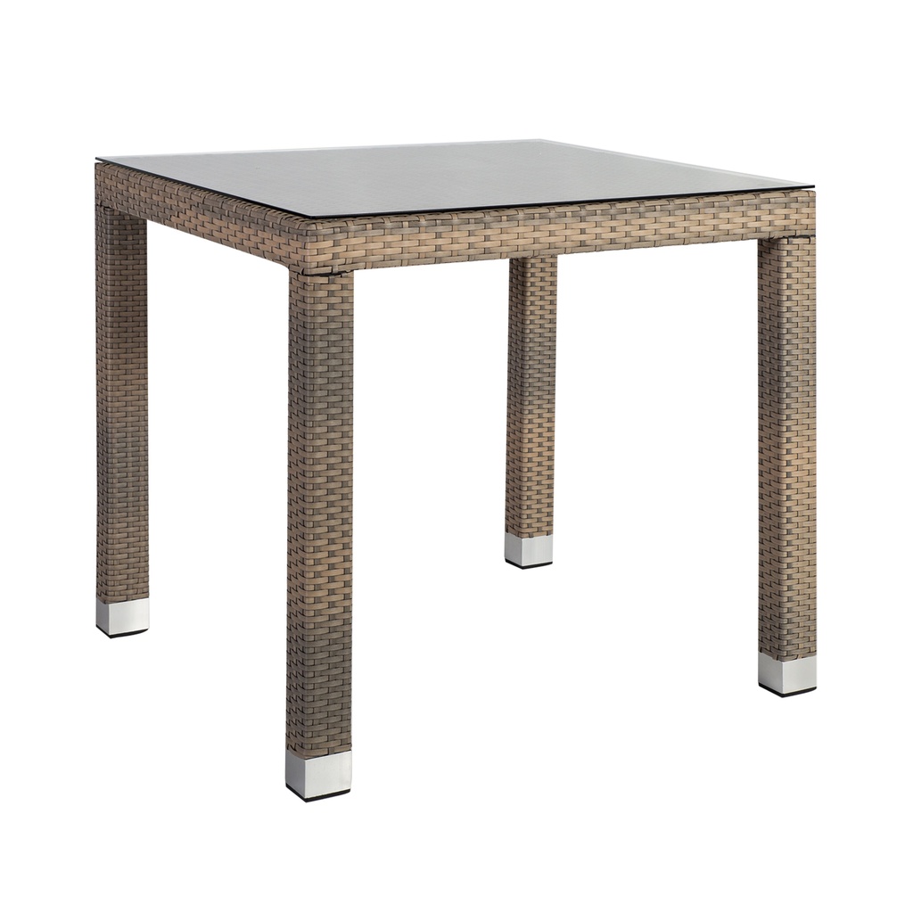 Puutarhapöytä LARACHE 80x80xK75cm, alurunko polyrottingilla, pöytälevy lasia, harmaa