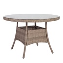 Puutarhapöytä TOSCANA pyöreä 110cm, alurunko polyrottingilla, pöytälevy lasia, harmaa/beige