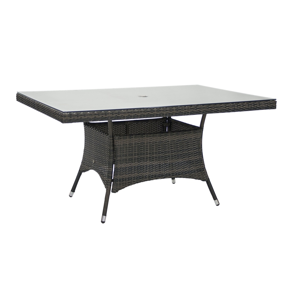 Puutarhapöytä WICKER 150x100xK74cm, alurunko polyrottingilla, pöytälevy lasia, tummanruskea