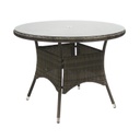 Puutarhapöytä WICKER pyöreä 100cm, alurunko polyrottingilla, pöytälevy lasia, tummanruskea