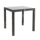 Puutarhapöytä WICKER 73x73xK71cm, alurunko polyrottingilla, pöytälevy lasia, tummanruskea