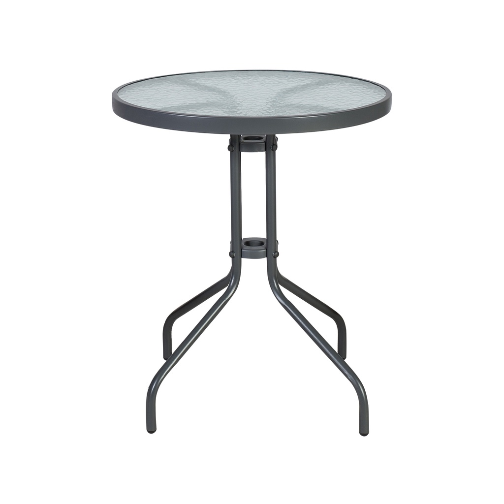 Pöytä BISTRO pyöreä 60cm, metallirunko, kirkas lainelasi, harmaa