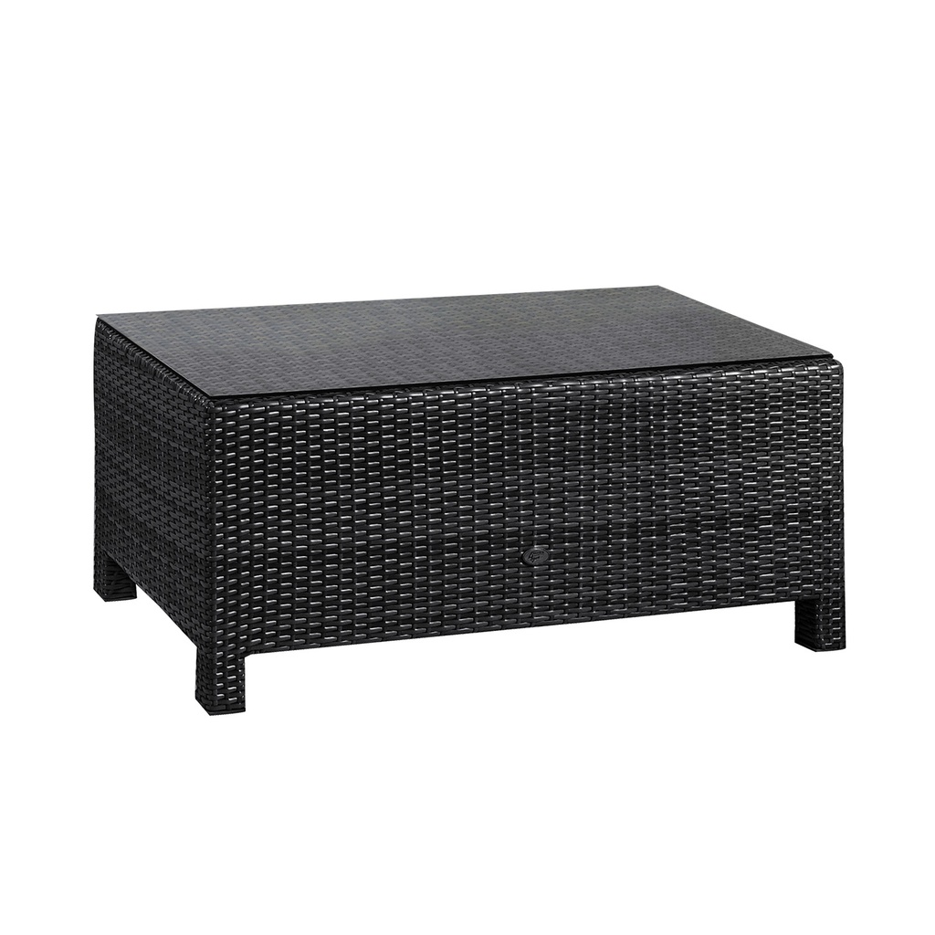 Sohvapöytä SEVILLA 102x50.5xK43.5cm, alurunko polyrottingilla, lasikansi, musta
