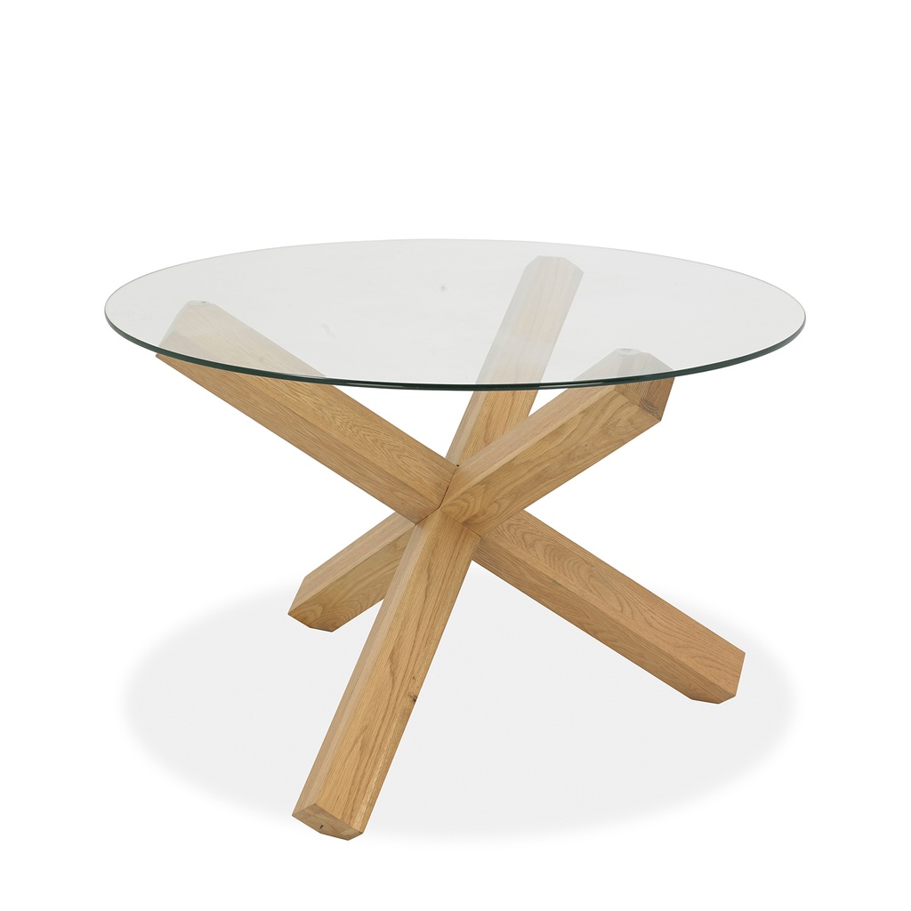 Ruokapöytä TURIN, pyöreä 120cm, tammirunko, lasikansi, kirkas/ruskea