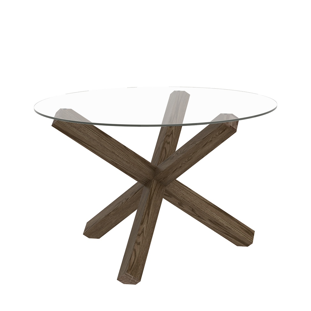 Ruokapöytä TURIN, pyöreä 120cm, tammirunko, lasikansi, kirkas/tummanruskea