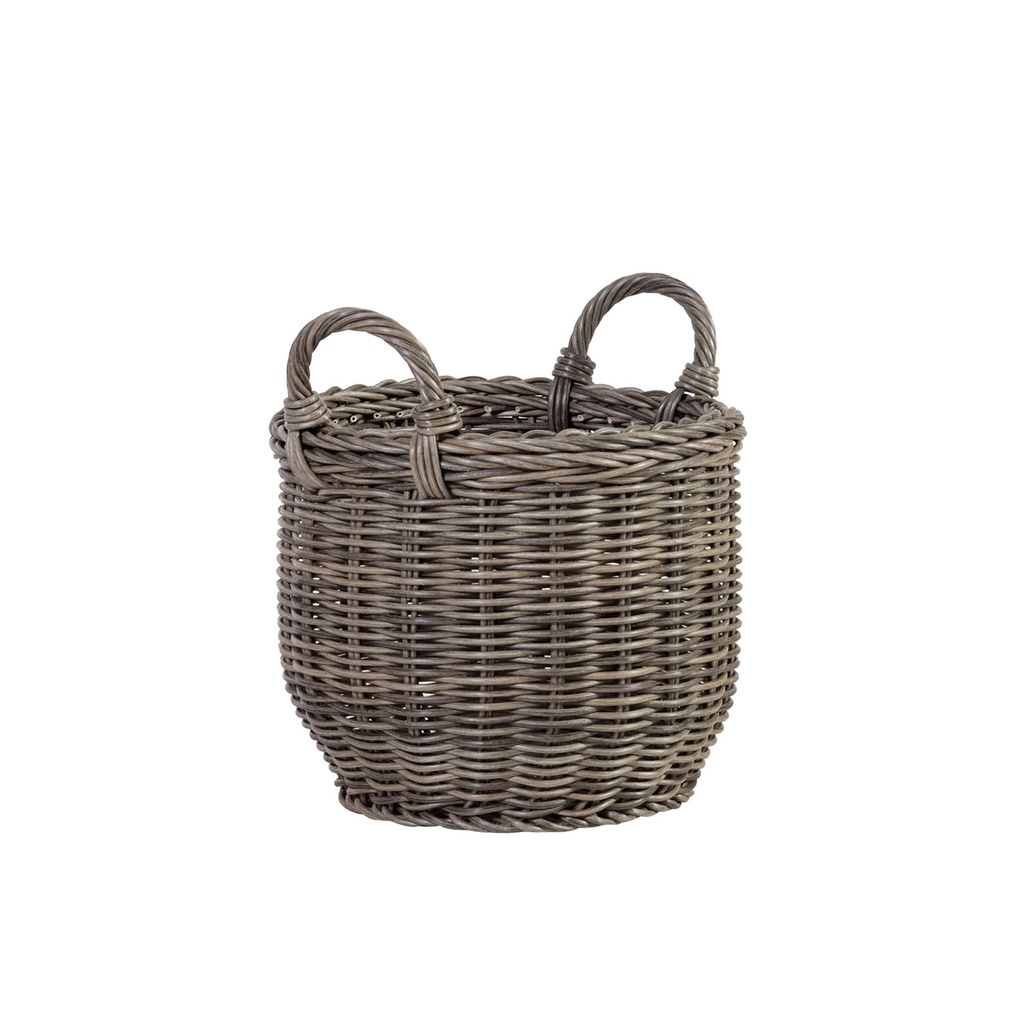 Kori WICKER H34xK26/34cm pyöreä, kahvoilla, polyrottinkia, harmaa