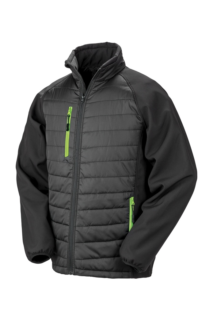 Result Unisex Compass topattu softshell-takki, musta/lime XS