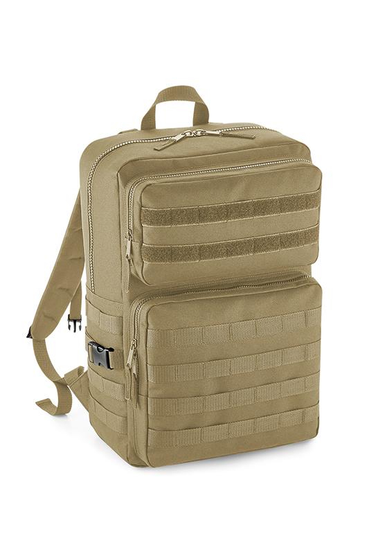 Bagbase Molle Tactical Reppu Dual velcro-panelilla, beige 25L