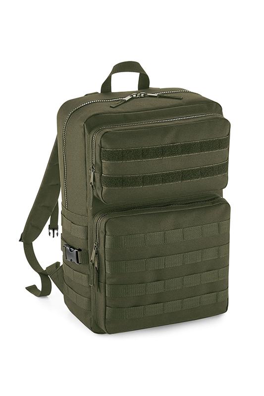 Bagbase Molle Tactical Reppu Dual velcro-panelilla, tummanvihreä 25L