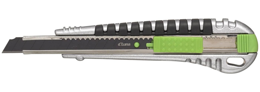 Luna Tools Katkoteräveitsi alurunko kumipinnalla L9mm, Push Lock