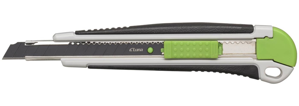 Luna Tools Katkoteräveitsi ABS-runko kumipinnalla L9mm, Push Lock