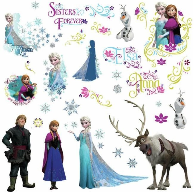 RoomMates Liimaa &amp; Irrota -sisustustarra Disney Frozen 36 tarraa, koot 3cm - 35cm