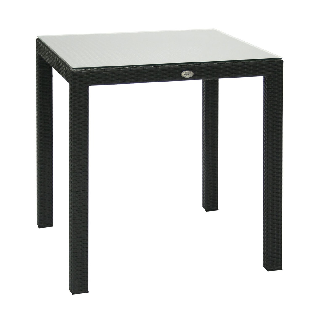 Puutarhapöytä WICKER, 73x73xK71cm, Alurunko polyrottingilla, Pöytälevy lasia, Musta